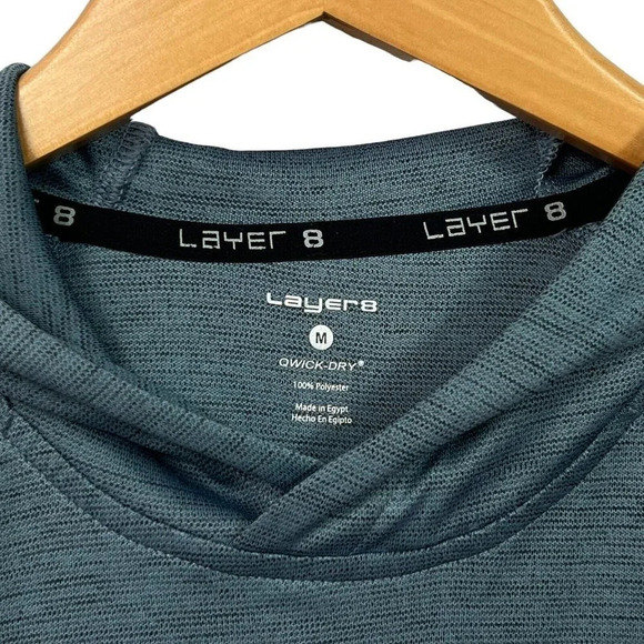 Layer 8 Men's Qwick-Dry Short Sleeve Hooded T-shirt Blue Grey Size M Medium - Picture 3 of 7